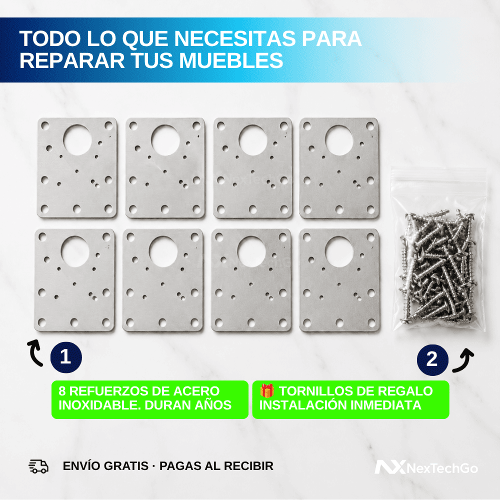 BisagraFix&Go™ - Kit de Reparación de Bisagras x8 + Tornillos de Regalo
